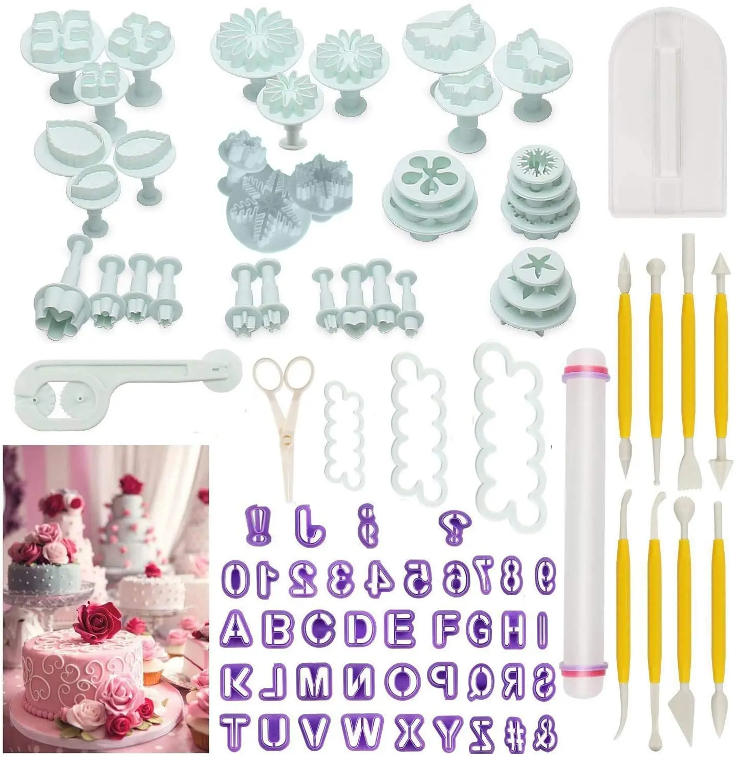 

Инструменты для торта 90 шт., форма для торта с мастикой, буквы алфавита sugarcraft, ножи для тортов, инструменты для украшения, резаки, набор инстр...