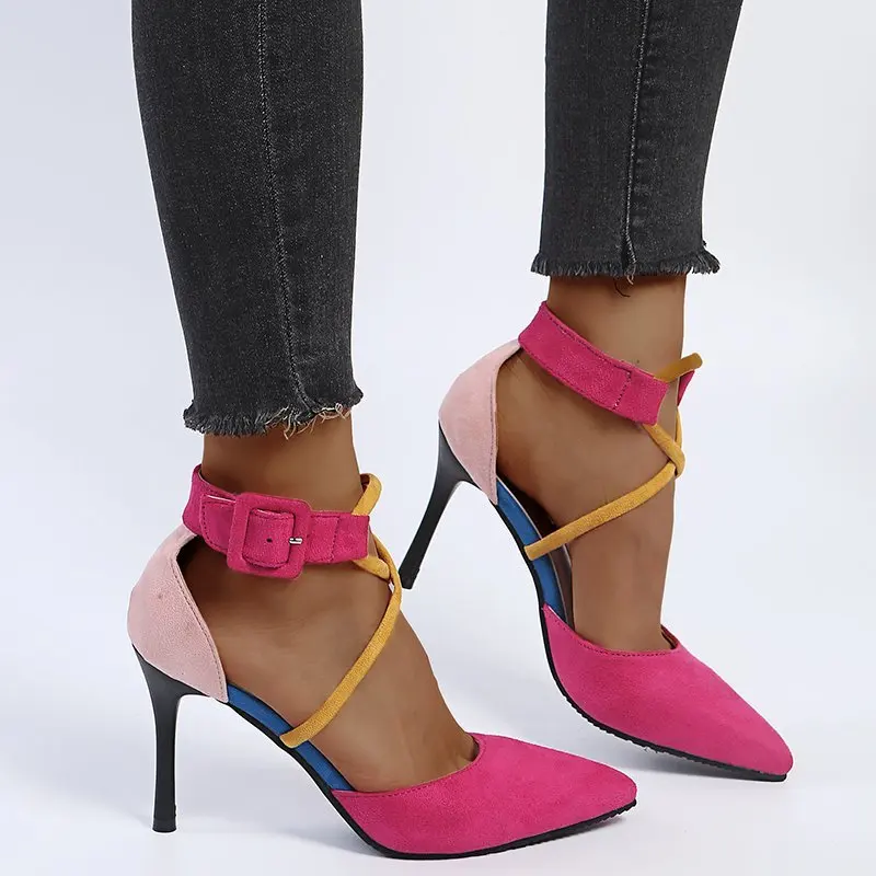 

Pumps Heels Women's Sandals Summer 2022 Red Sexy Fashion Roman Cover Heel Modern Shoes For Female Pointed Bow Tie Cross Straps