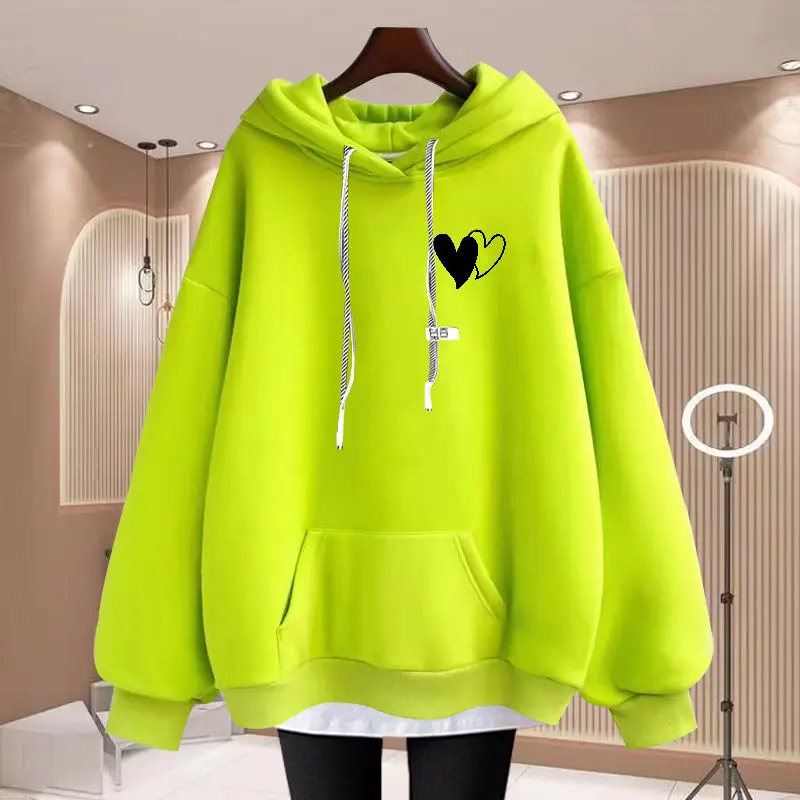 

2023 New Winter Fake Two Pieces Oversized Hoodies Women's Casual Thick Warm Fleece Hooded Sweatshirts Loose Pullovers Female Top