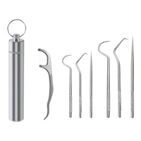 7pcs dental tools teeth cleaning kit travel dental cleaning tools set reusable metal toothpicks with key rings pocket teeth