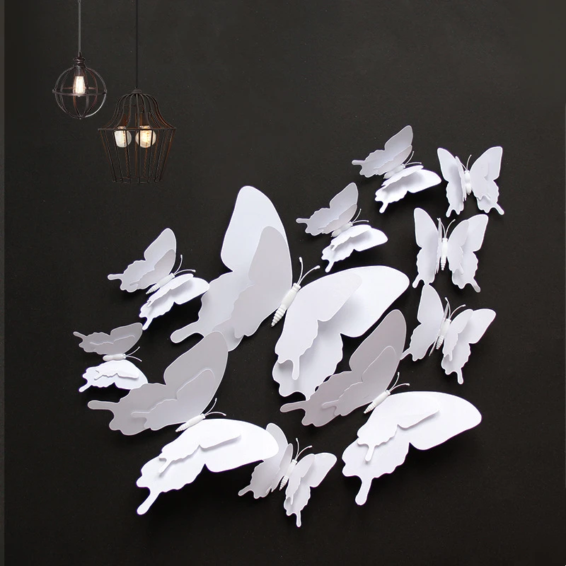 

12pcs White Butterfly Wall Stickers 3D Double Layer Large Size Home Decoration Butterflies on Wall Room Magnet Fridge Stickers