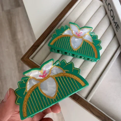 НОВЫЕ лилии зеленые листья коготь для волос высококачественная серия