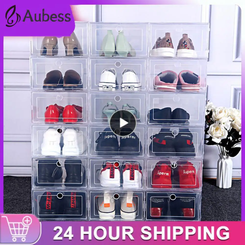 1~10PCS Plastic Shoe Boxes Transparent Shoe Collection Box Basketball Shoe Display Cabinet Stackable Shoe Box Cabinet Organizer