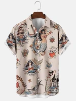 molilulu 2022 mens fashion vintage hawaiian mermaid ocean element retro print casual breathable short sleeve shirt