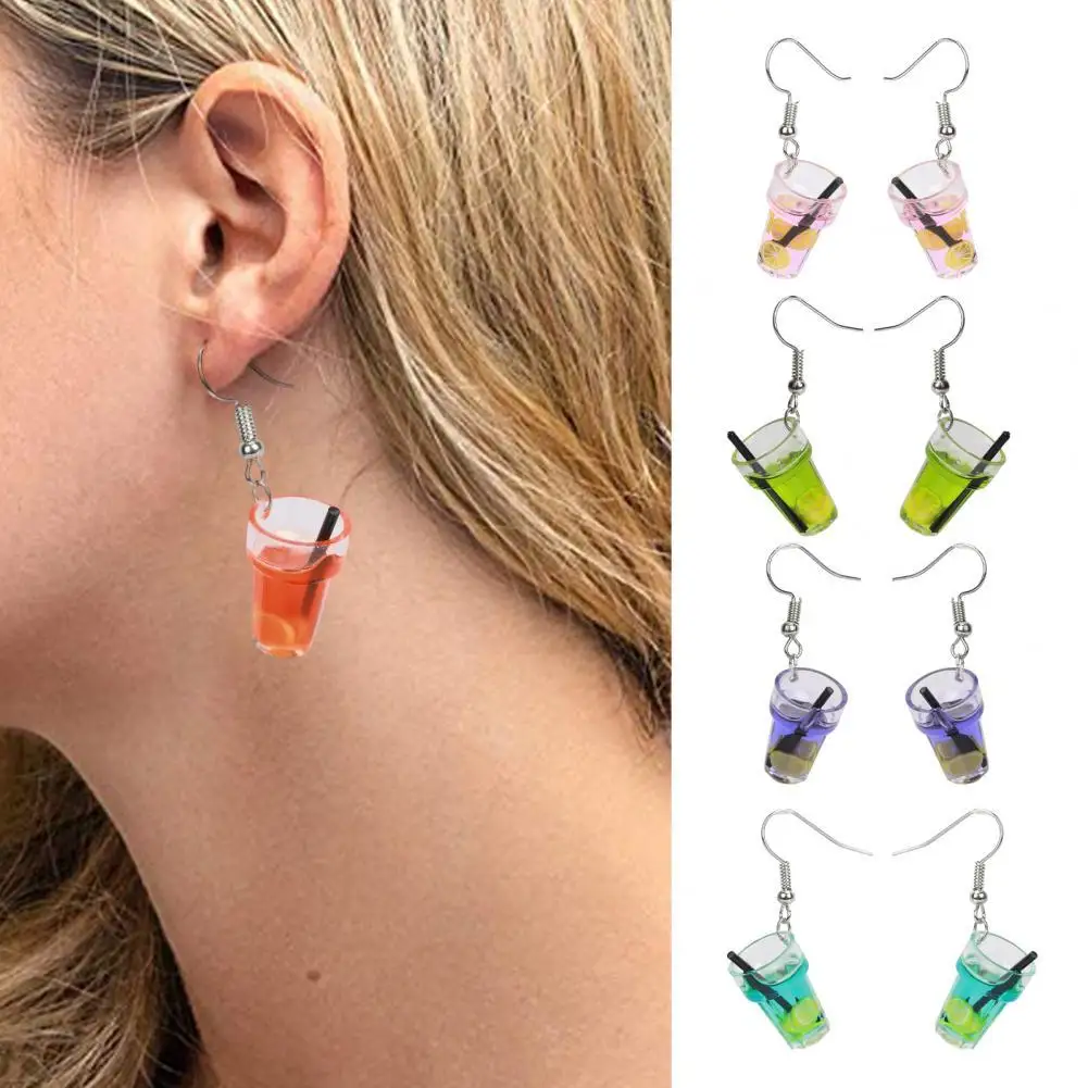 

1 Pair Drop Earrings Women Exquisite Shape Waterproof Resin Earrings Fun Drinking Juice Bottle Pendant Ear Jewelry Birthday Gift