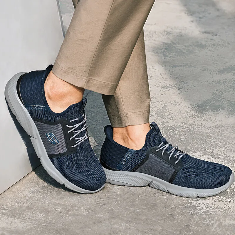 Фото Skechers Flash Shoes Новые мужские повседневные туфли без шнуровки Легкие удобные прогулочные туфли 210609 -NVY №1