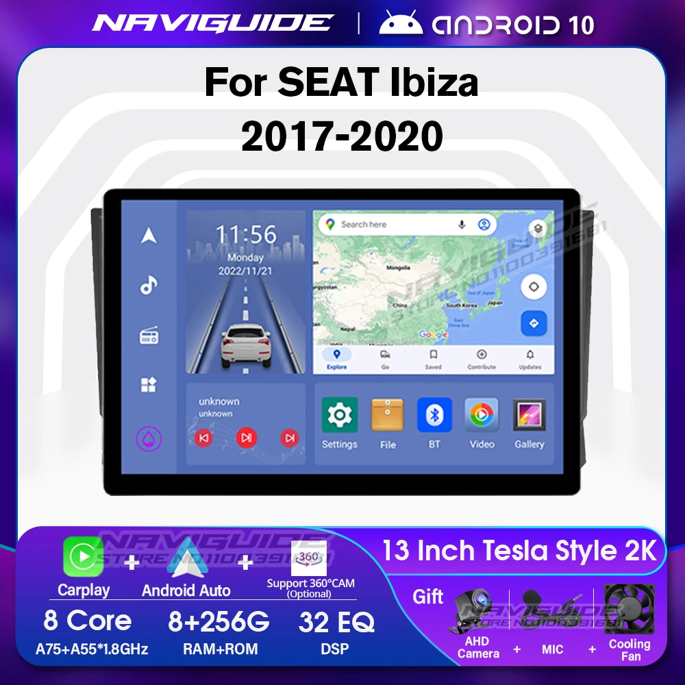 

Автомобильный радиоприемник IDE, 13 дюймов, 1920*1200P, Android 10 для SEAT Ibiza 2017-2020, Авторадио для Carplay, видео, мультимедийный плеер, навигация, GPS