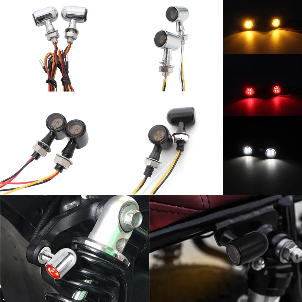 

8mm Motorcycle LED E Mark Turn Signal Light Run Indicator Lamp clignotants moto led Amber White Red Flashing Blinker Light 12V