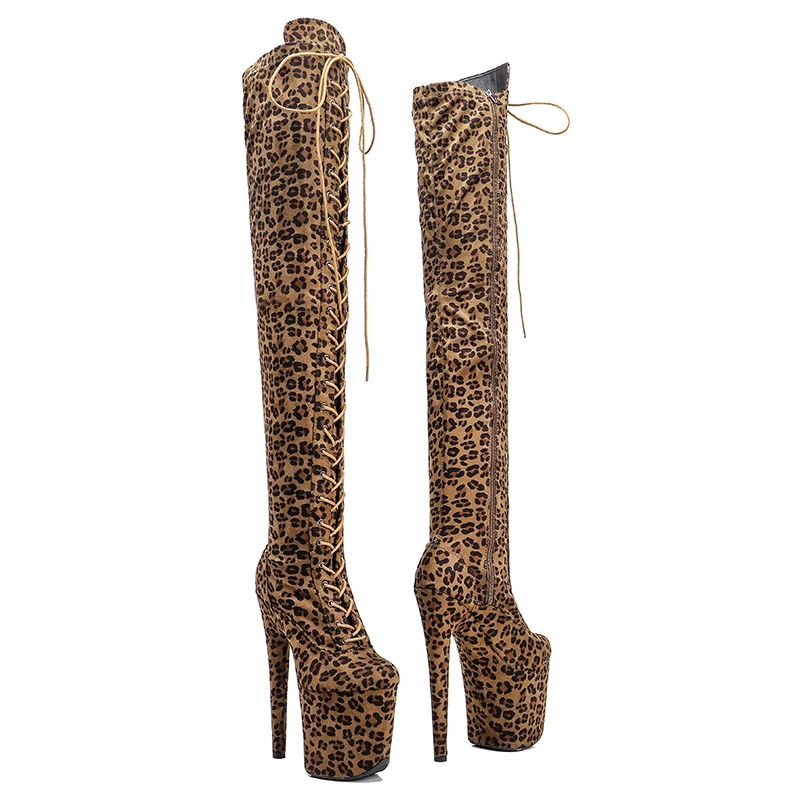 Leecabe 20CM/8Inch Leopard Upper  Platform disco party High Heels Shoes Pole Dance boot