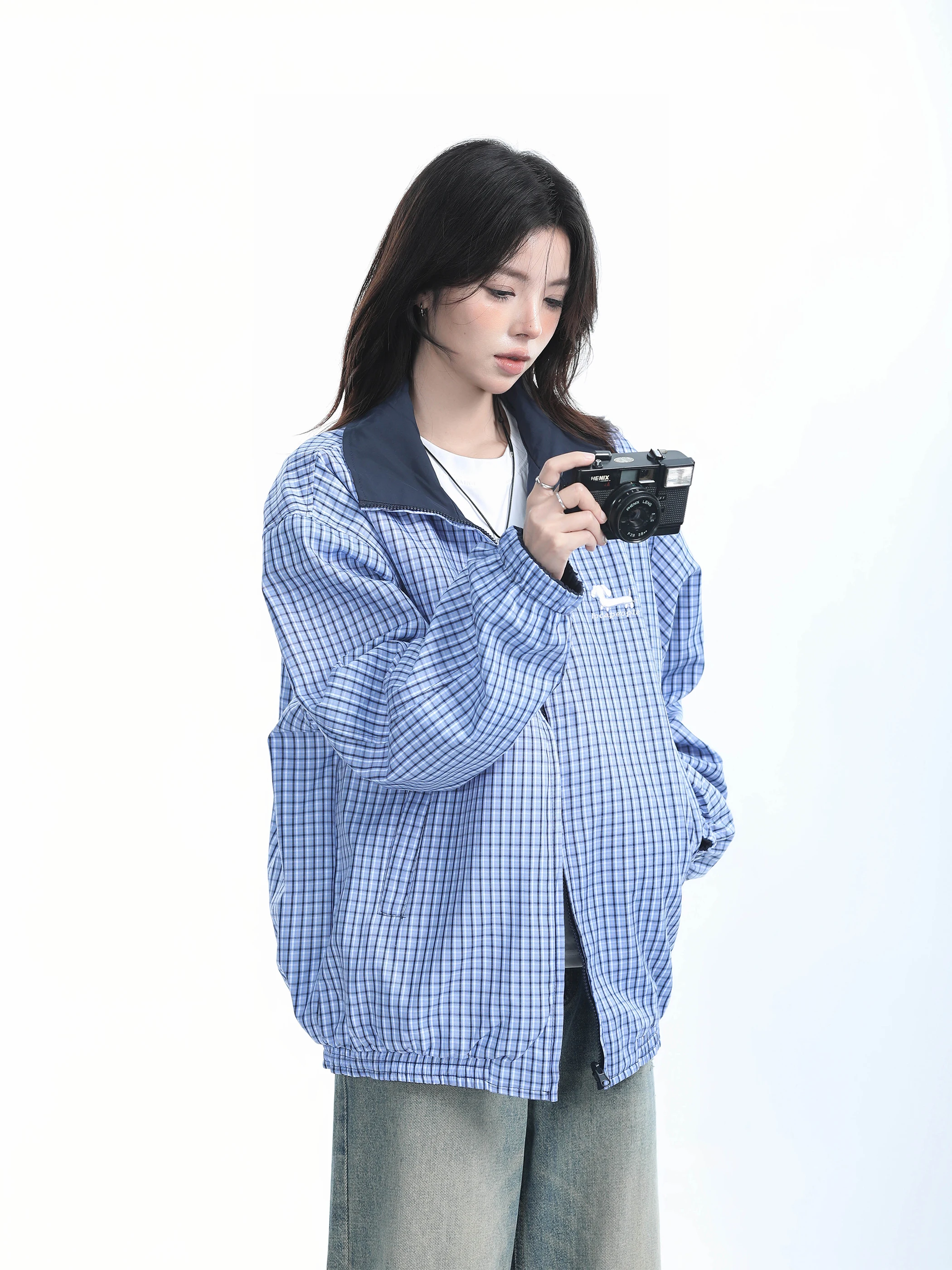 [Сидение на горе] Двусторонняя одежда в клетку Верхняя Женская весенняя