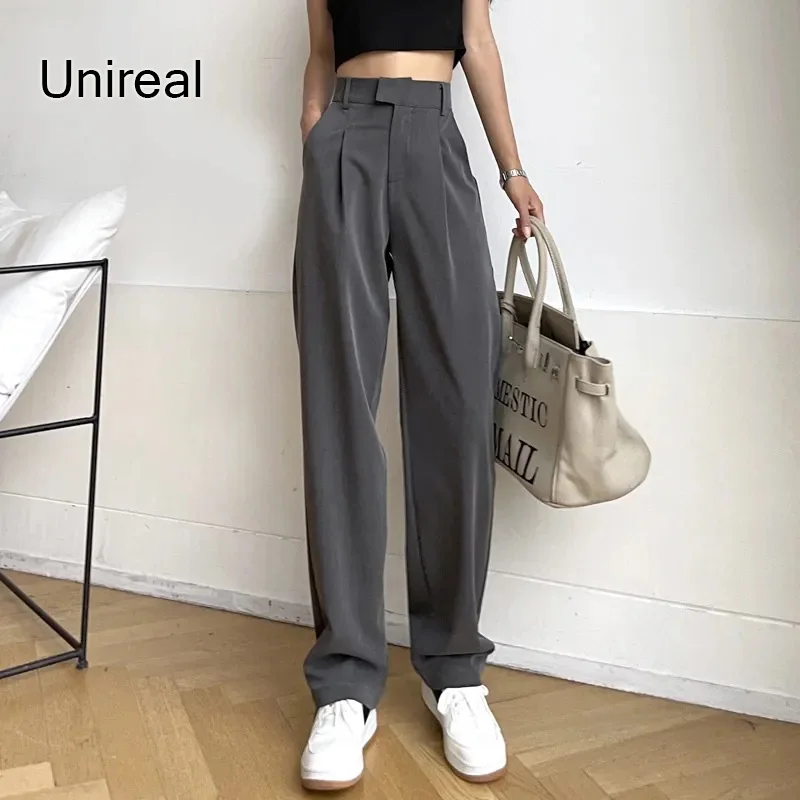 

Unireal 2022 Autumn Women Harem Pants High Waist Casual Trousers Fashion Streetwear Black Blazer Pants
