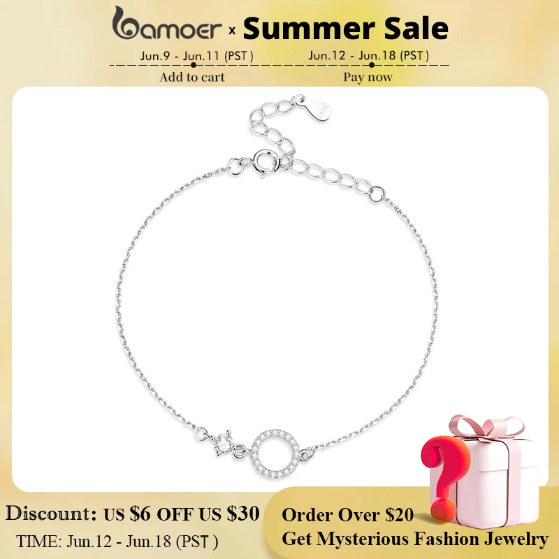 

Женский простой браслет Bamoer, простой браслет из стерлингового серебра 925 пробы, ювелирное изделие, свадебный подарок