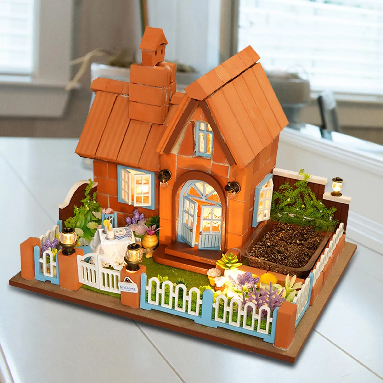 

Architecture Model Kits Handmade craft Model with Light dollhouse Miniature for Role Play DIY Model Window Display