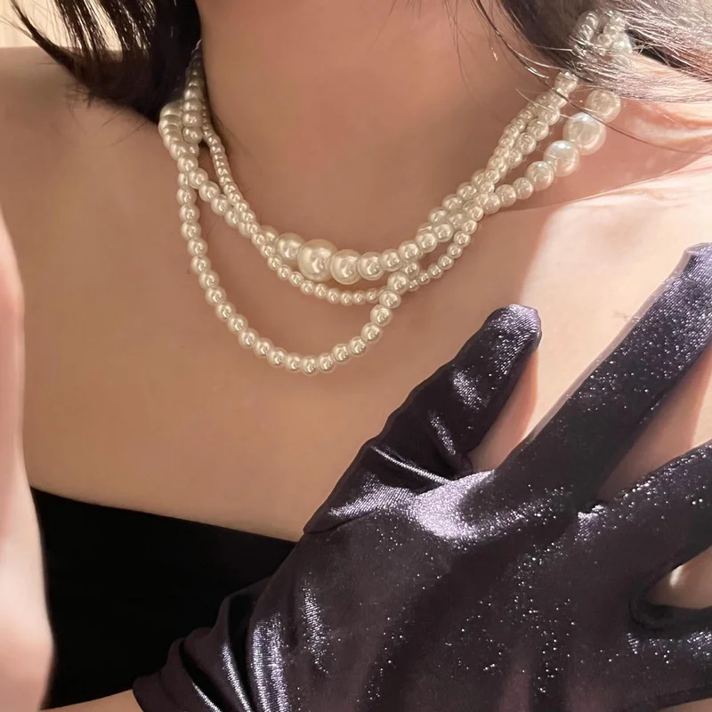 

2022 Kpop Layered Pearl Beads Necklace for Women Female Fashion Sweets Elegant Pearls Clavicle Choker Cute Boho Necklaces Party