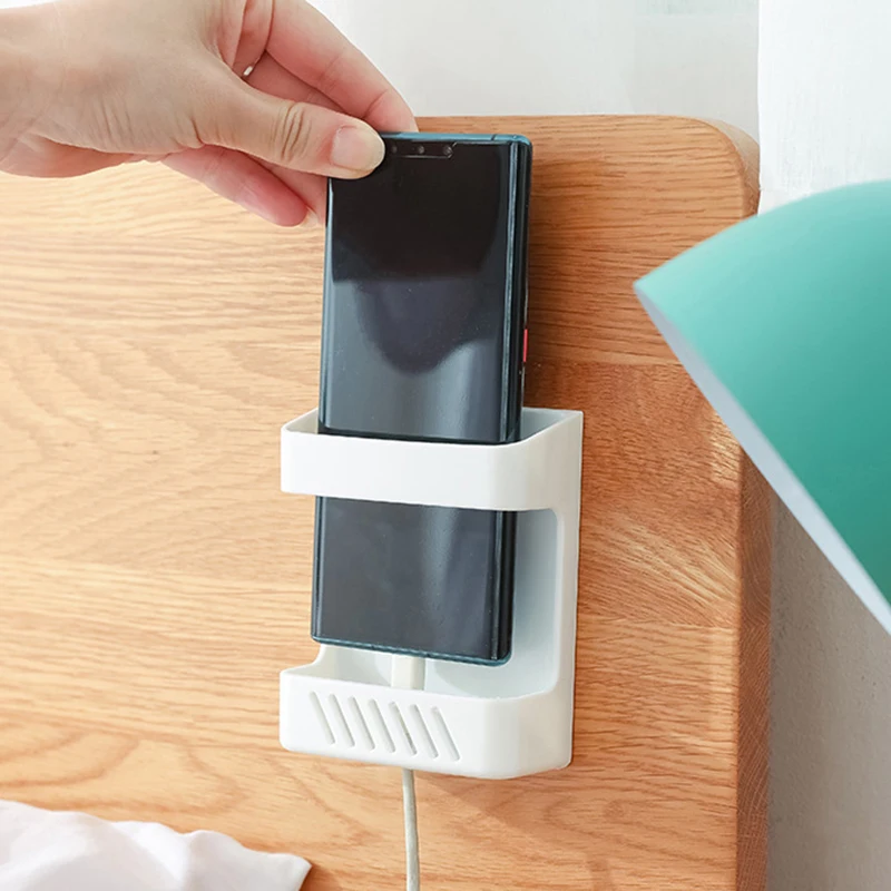 

Wall Mobile Phone Holder Plug Phone Charging Stand Remote Control Storage Box Bracket Punch-Free Mounted Organizer Holders