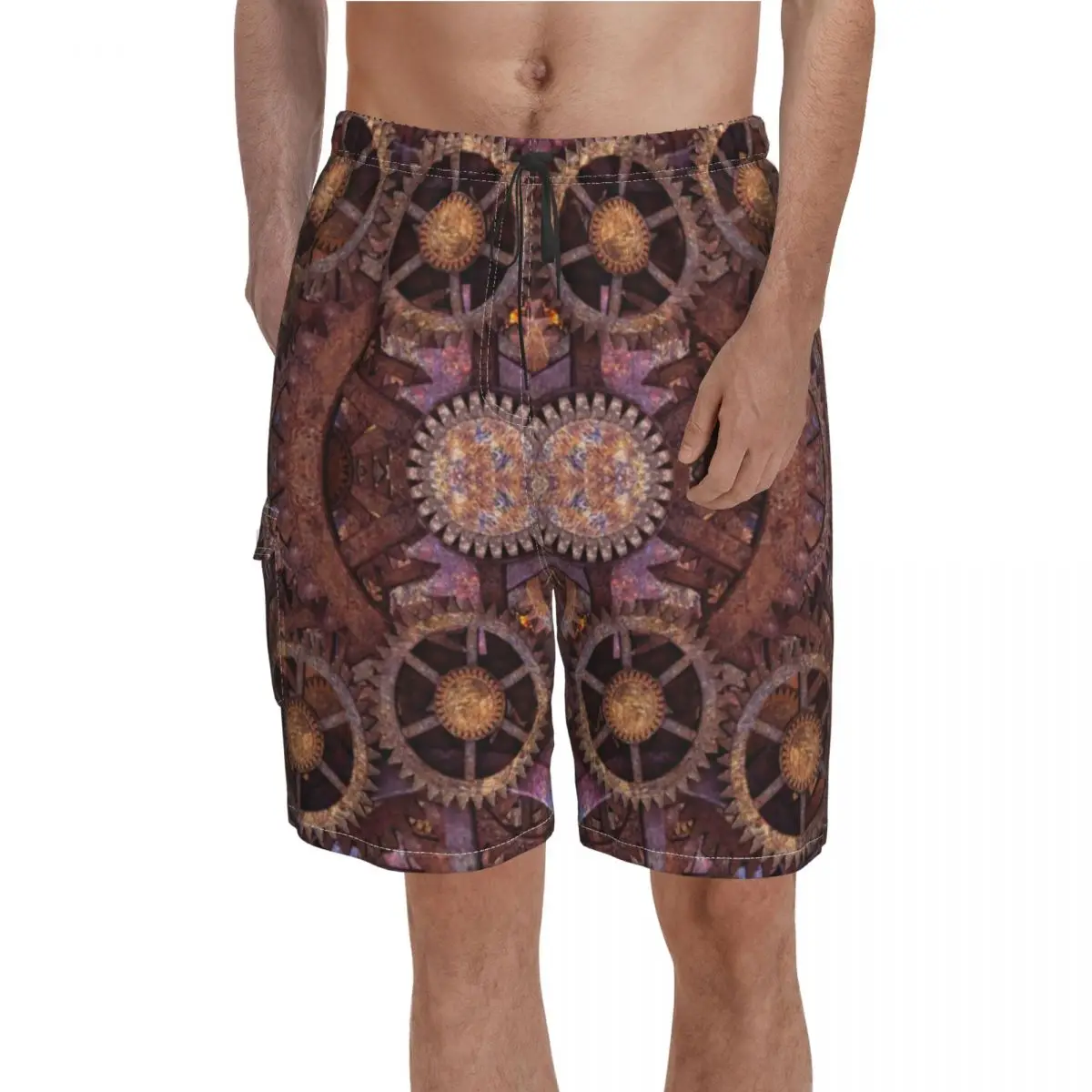 

Industrial Steampunk Board Shorts Rusted Clockwork Vintage Man Comfortable Beach Short Pants Hot Customs Swimming Trunks