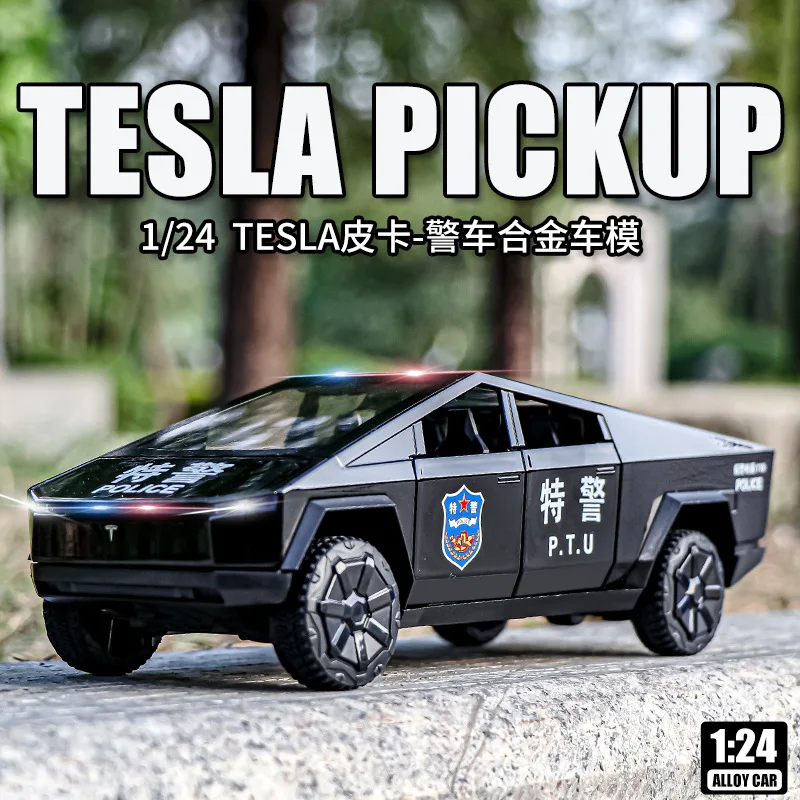 

1:24 Scale Tesla Pickup Police Car Diecast Alloy Pull Back Car Collectable Toy Gifts for Children