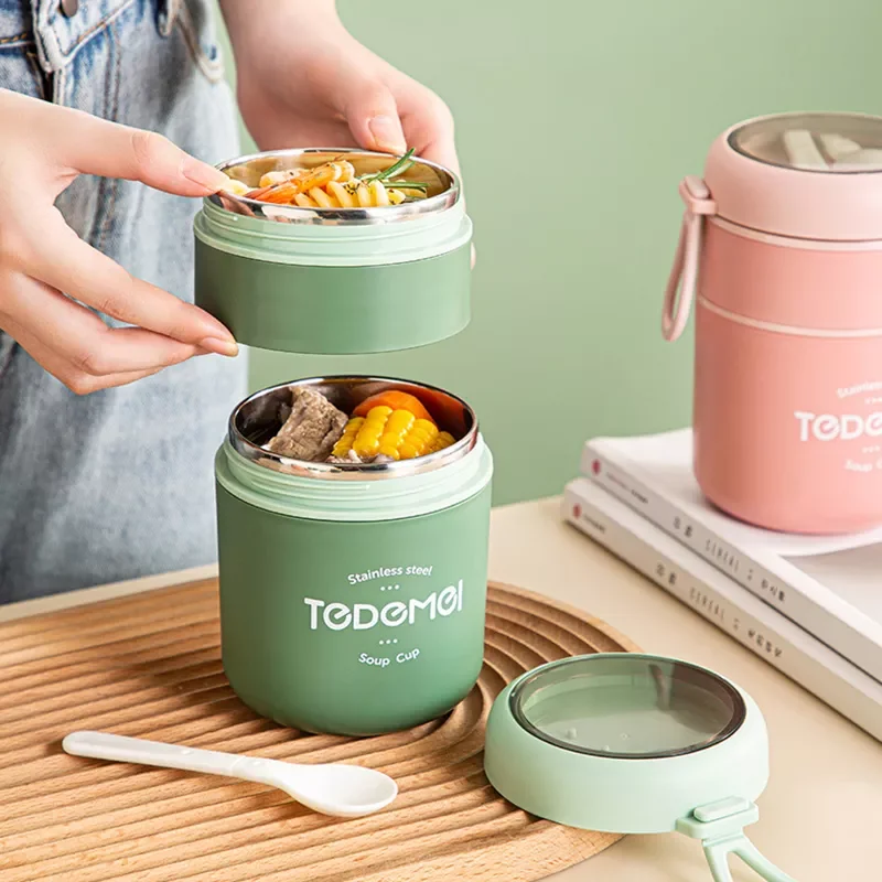 

2022New 710ML Stainless Steel Lunch Box Drinking Cup With Spoon Food Thermal Jar Insulated Soup Thermos Containers Thermische lu