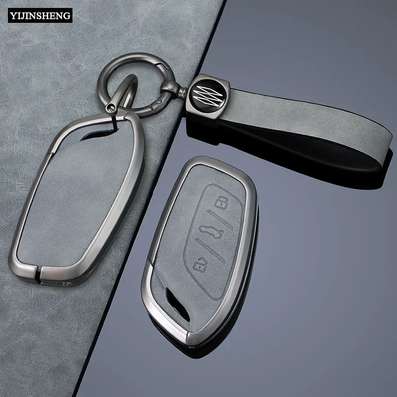 3-кнопочный металлический + кожаный чехол для автомобильного ключа держатель