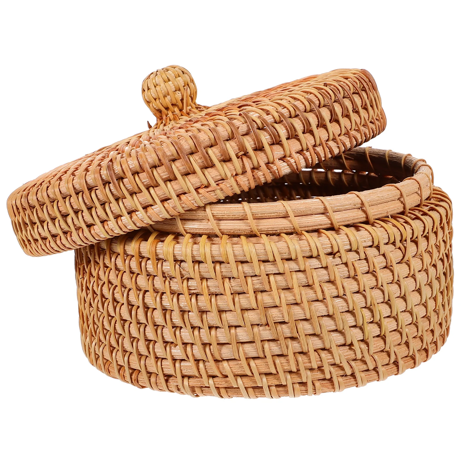 

Small Wicker Basket Lid Round Woven Seagrass Baskets Handmade Rattan Storage Basket Box Boho Straw Fruit Snacks Basket