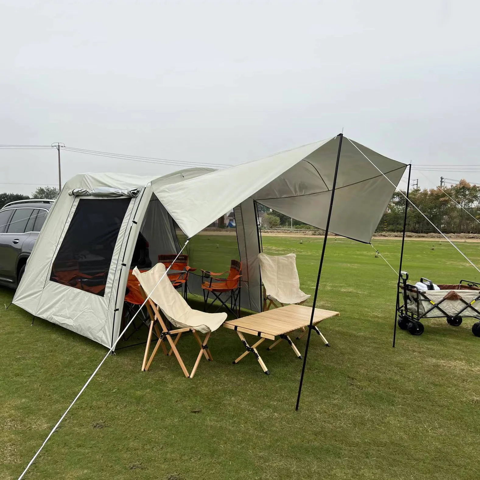 

Hotsale Outdoor SUV Truck Awning Cover Mosquito Net Rainproof Canopy BBQ Car Rear Camping Tent