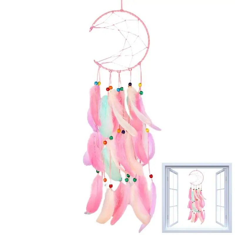 

Moon Dreamcatcher Indian Style Handmade Wind Chimes Wall Ornament Girls Room Decoration Feather Dream Catcher Ornaments Gift 4W