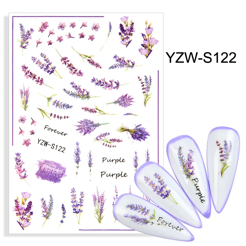 

Spring Summer Nail Sticker for Manicure Accessories Butterfly Green Leaves Lavender Printing Self Adhesive Nail Decal