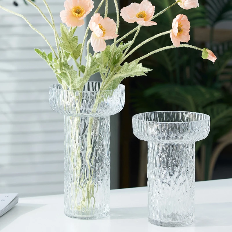 

Вертикальная стеклянная ваза с узором, скандинавские простые прозрачные декоративные украшения, мягкая ваза для цветов в гостиную