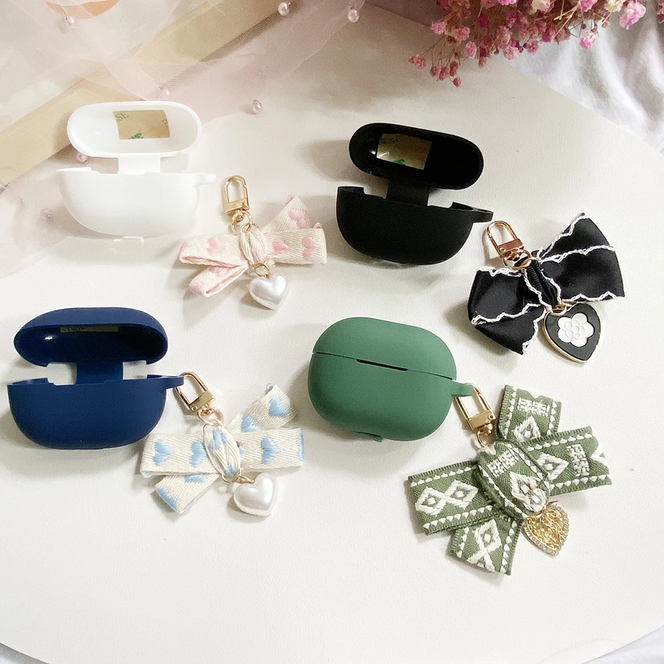

For JBL T230NC / T130NC TWS Case luxury Flower Canvas Keychain Pendant Silicone Protector Earphone Cover box