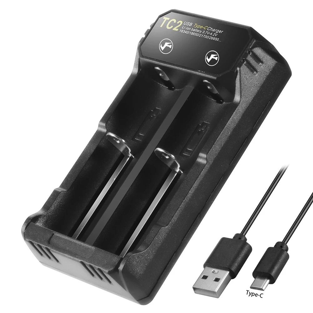 

2 Slot Battery Charger 3.6/3.7V Type C Fast Charge Li-ion USB Charger With LED Indicator For 1634O 1044O 1450O 1865O 2665O