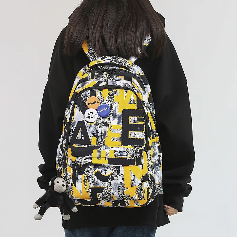 

SEETIC Quality Nylon Women Backpack Graffiti Print Backpack Unisex Anti-Theft Ladies Laptop Bag High Capacity Backpack Female