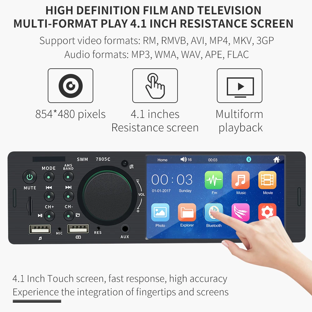 

Stereo Receiver 1DIN In-Dash Car MP3/MP5 Radios Player Bluetooth Autoradio Cassette Recorder EQ Sound FM Steering Wheel Remote