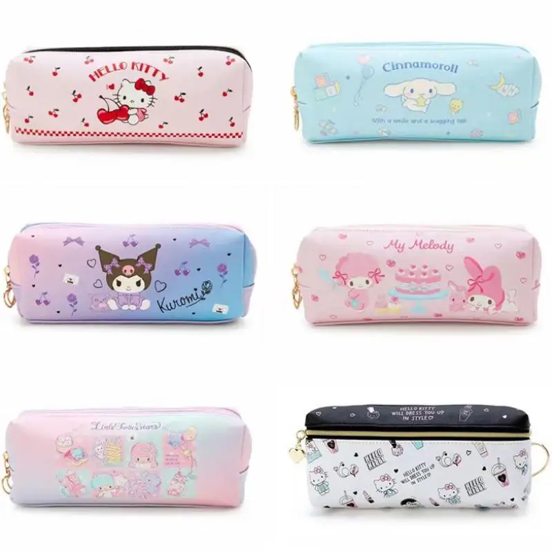 

Sanrio Kitty Kuromi Melody Cinnamoroll Twin Star Pen Pencil Cases Cartoon Storage Bags School Stationary Supplies Pouch Pu Gifts