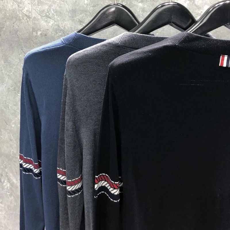 THOM Men Pullover Sleeve RWB Striped Design Warm Knit Sweater Solid Color Fashion Brand Loose Casual Women Sweatshirts
