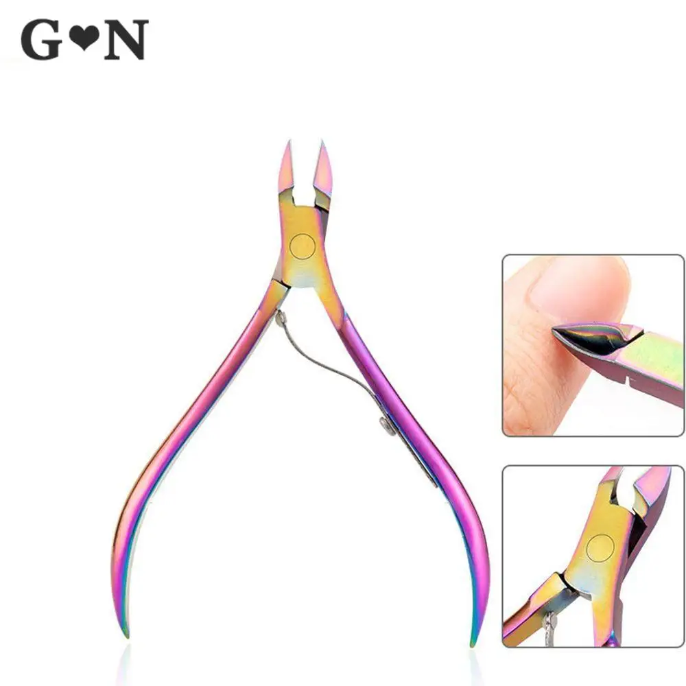 

Цветные Титановые ножницы для удаления кутикулы из омертвевшей кожи, триммер для удаления онихомикоза, инструменты для педикюра из нержавеющей стали