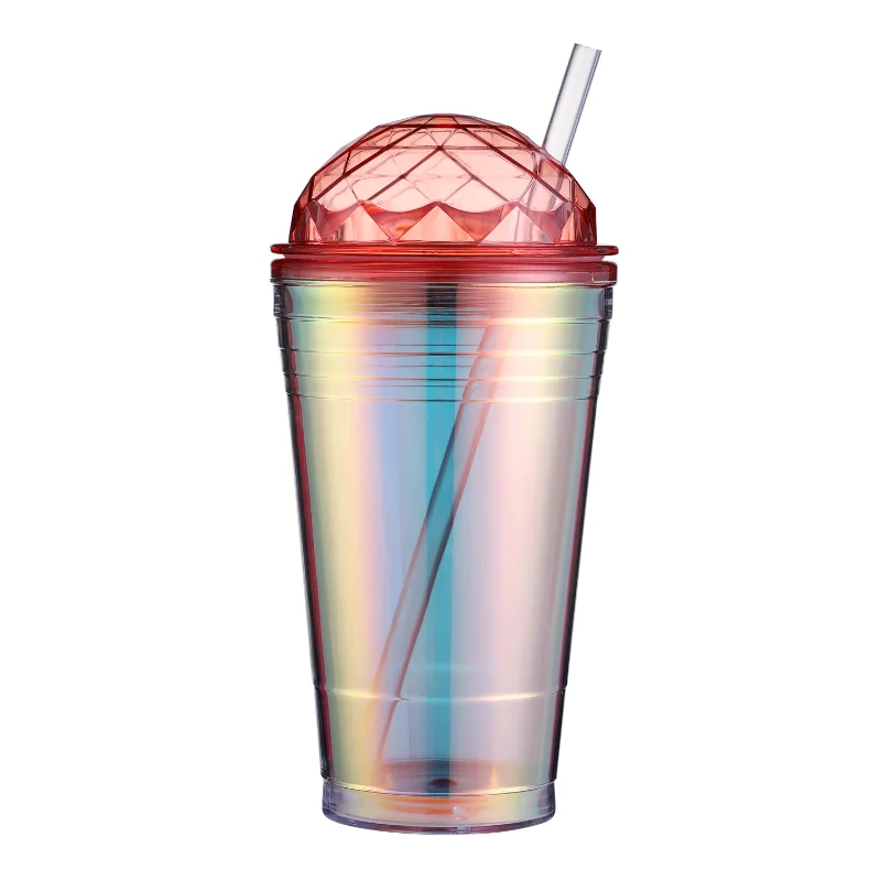 

Creative Rainbow Straw Cup Double Layered Gradual Fruit Juice Cup Korean Colorful Water Cup water bottles