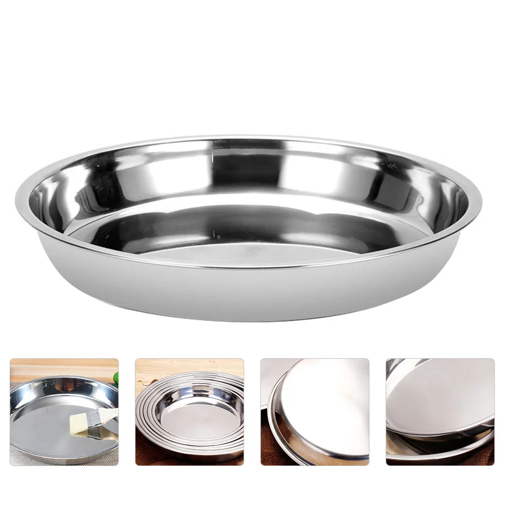 

Stainless Steel Disc Practical Plate Retro Toaster Oven Meat Dish Round Barbecue Durable Food Container Home Tray Child