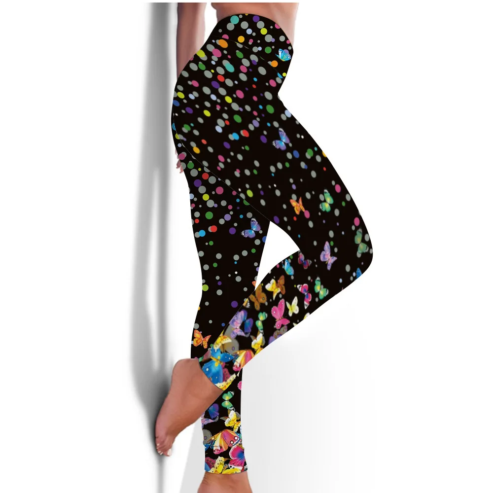 

New yoga pants, women's slim gym bottom, stretch buttocks lift, butterfly print, fitness sports trousers, leggings