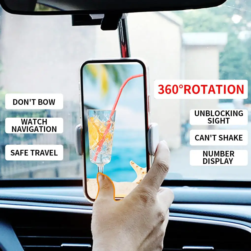 

360 Degrees Car Phone Holder Rearview Mirror Mount Phone Holder For iPhone 12 GPS Seat Car Phone Clips Stand Adjustable Support