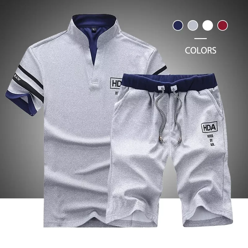 

Summer New Men Shorts Sets Short Sleeve T Shirt +Shorts Print Male Tracksuit Set Men's Brand Clothing 2 Pieces Sets