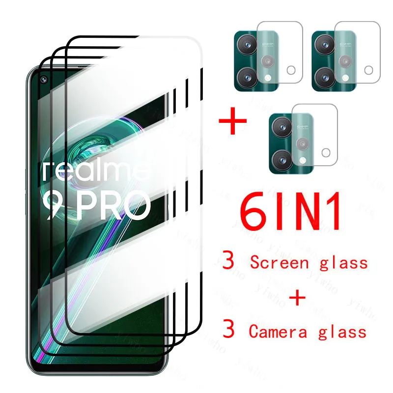 

6 в 1 пленка для камеры + стекло для Realmi 9 Pro закаленное стекло Realme9 Pro Защитная пленка для экрана Realmi 9Pro Plus 9i Glas Realme 9 Pro Plus