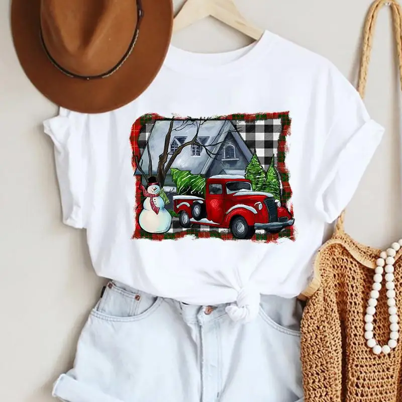 

Trend Snowman Trend 2022 Women Happy Christmas T-shirts Holiday Cartoon New Year Fashion Print Top Graphic Tshirt Travel Tee