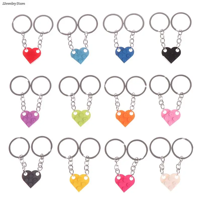

2pcs/set Cute Love Heart Brick Keychain for Couples Friendship Women Men Girl Boy Elements Key Ring Birthday Jewelry Gifts