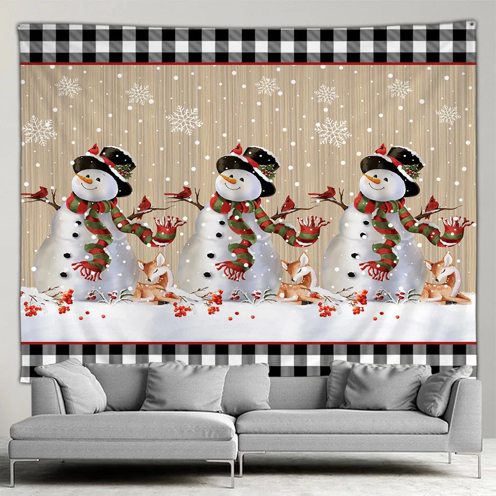 

Christmas Fireplace Hippie Big Tapestry Xmas Tree Snowman Cute Cartoon Cat Night Starry Home Decor Wall Hanging Blankets Murals