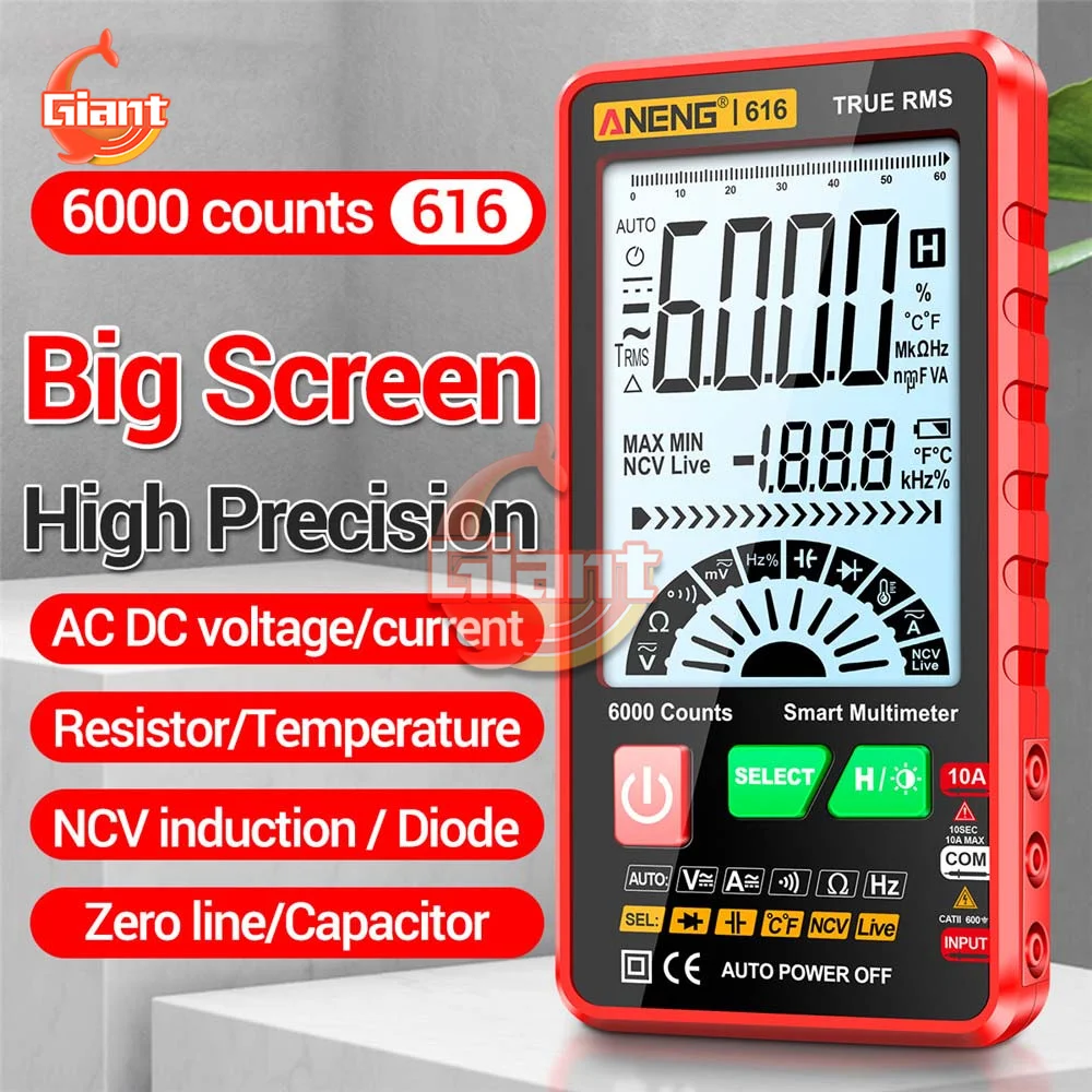 

Мультиметр Цифровой с большим экраном и подсветкой, 616 отсчетов, 6000 дюйма