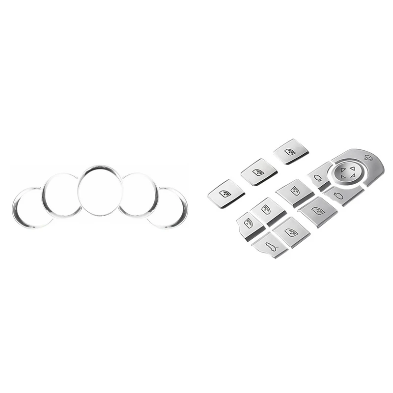 

2 Set Car Accessories: 1 Set Car Dashboard Meter Ring Covers Trim & 1 Set Car Window Lifter Buttons Sequins Decoration