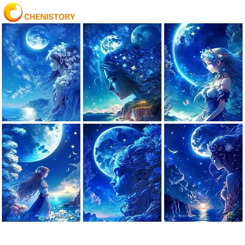 Картина по номерам на холсте Девушка в Луне с рамкой