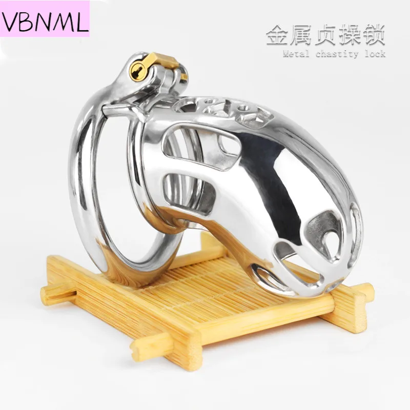 VBNML Men's Stainless Steel Chastity Lock With Anti-release Loop Catheter Bird Cage Passion Control Chastity Lock BDSM Props