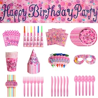happy birthday theme party supplies party tableware kit 71pcs included banner plates cups napkins cutlery straws happy birthday