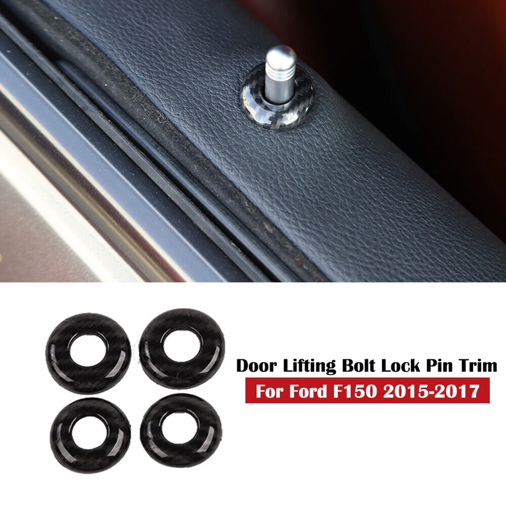 

4pcs Car Interior Door Lock Pin Cover Trim ABS Carbon Fiber Cover Trim For Ford F150 F-150 2021-2022 Auto Replacement Parts